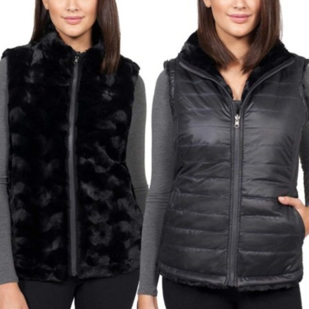 NWOT reversable faux fur puffer vest